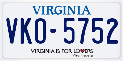 VA license plate VKO5752