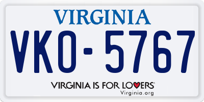 VA license plate VKO5767