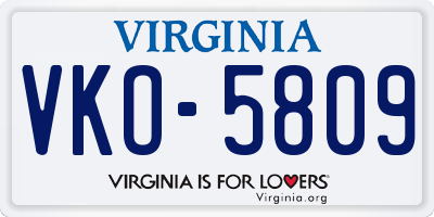 VA license plate VKO5809