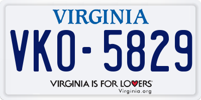 VA license plate VKO5829