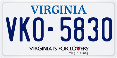 VA license plate VKO5830