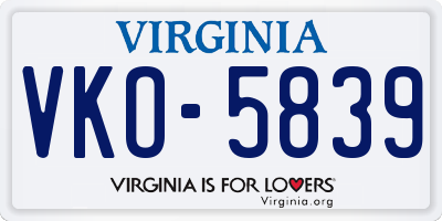 VA license plate VKO5839