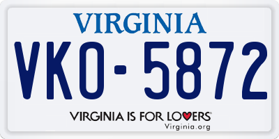 VA license plate VKO5872