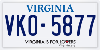VA license plate VKO5877