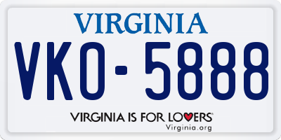 VA license plate VKO5888