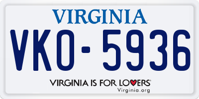 VA license plate VKO5936