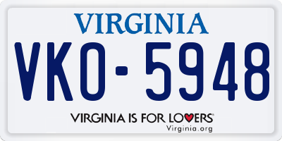 VA license plate VKO5948