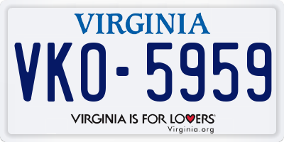 VA license plate VKO5959