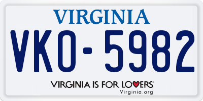 VA license plate VKO5982