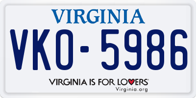 VA license plate VKO5986