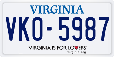 VA license plate VKO5987