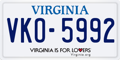 VA license plate VKO5992