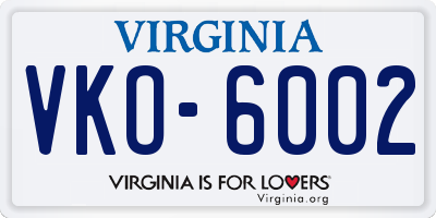 VA license plate VKO6002