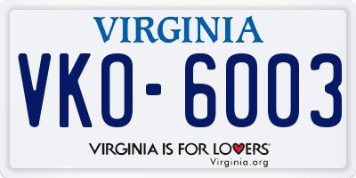 VA license plate VKO6003