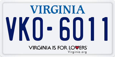 VA license plate VKO6011