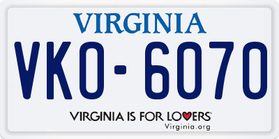 VA license plate VKO6070