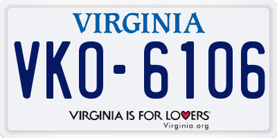 VA license plate VKO6106