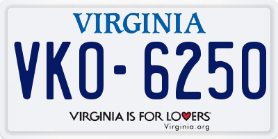 VA license plate VKO6250