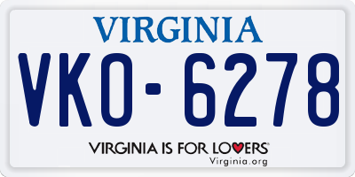 VA license plate VKO6278
