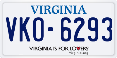 VA license plate VKO6293