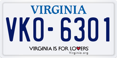 VA license plate VKO6301