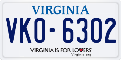 VA license plate VKO6302