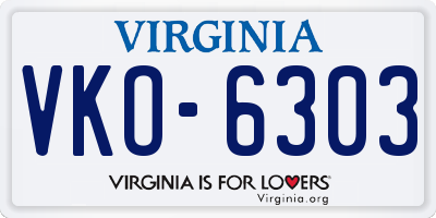 VA license plate VKO6303