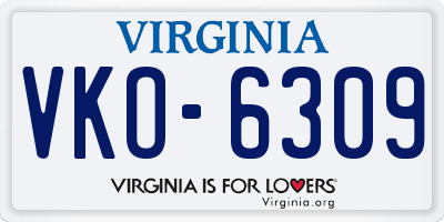 VA license plate VKO6309