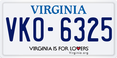 VA license plate VKO6325