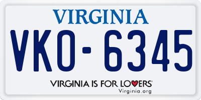 VA license plate VKO6345
