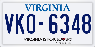 VA license plate VKO6348