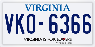 VA license plate VKO6366