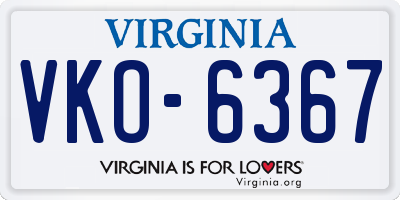 VA license plate VKO6367