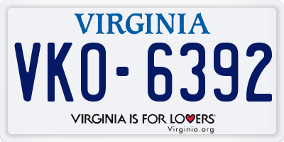 VA license plate VKO6392