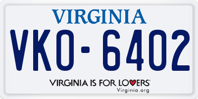 VA license plate VKO6402