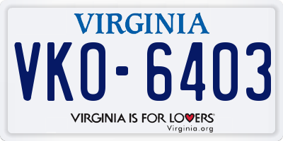 VA license plate VKO6403