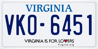VA license plate VKO6451