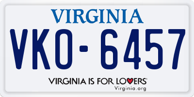 VA license plate VKO6457