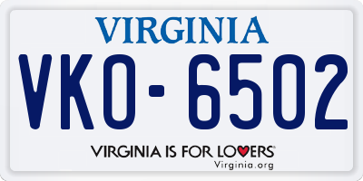 VA license plate VKO6502