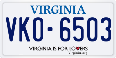 VA license plate VKO6503
