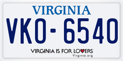 VA license plate VKO6540