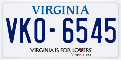 VA license plate VKO6545