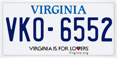 VA license plate VKO6552