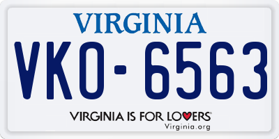 VA license plate VKO6563