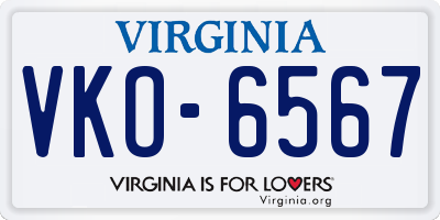 VA license plate VKO6567