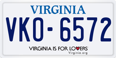 VA license plate VKO6572