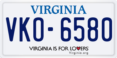 VA license plate VKO6580
