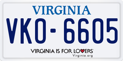 VA license plate VKO6605