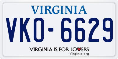 VA license plate VKO6629