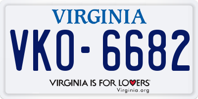 VA license plate VKO6682